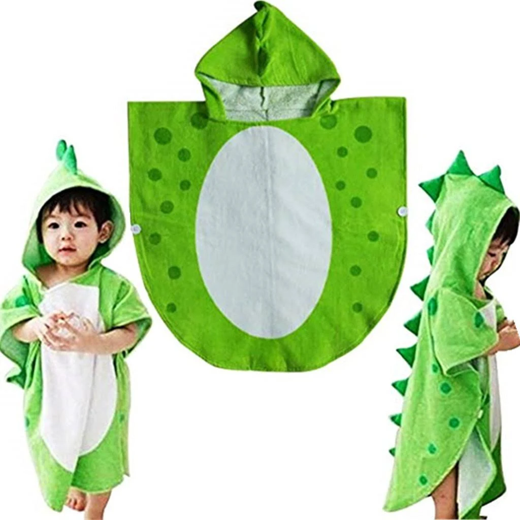 Children Bath Towel Robe Kids Hooded Beach Swimming Poncho Dinosaur Pattern for Kids 0-8 years