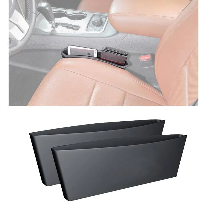 Universal Car Seat Gap Catcher Organizer & Pocket Catcher Caddy - Space Saving Car Seat Gap Filler Stop Items from Falling Between Console and Seat - Car Crevice Storage Box - Black  2PC