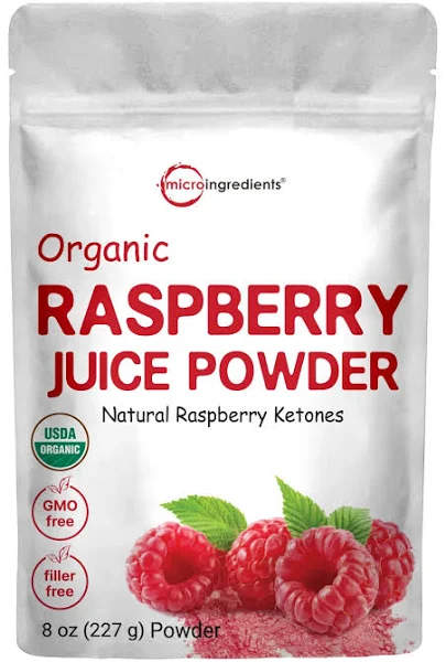 Organic Raspberry Juice Powder, 8oz | 100% Natural Fruit Powder | Freeze-Dried Raspberries Source | No Sugar & Additives | Great Flavor for Drinks, Smoothie, & Beverages | Non-GMO & Vegan Friendly