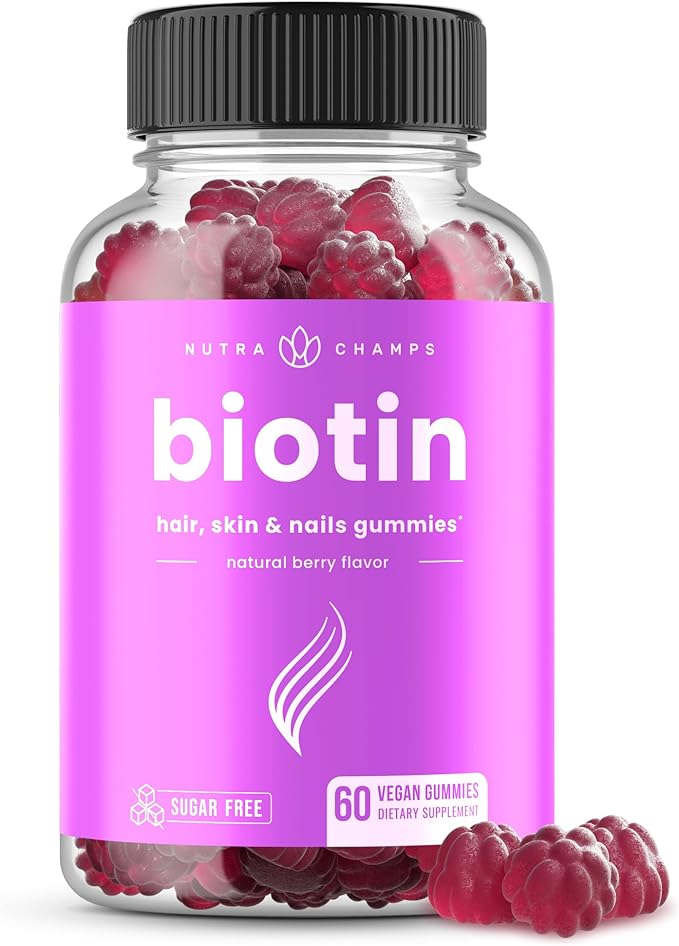 NutraChamps, Biotin, Hair, Skin & Nails Gummies, Sugar Free, Natural Berry