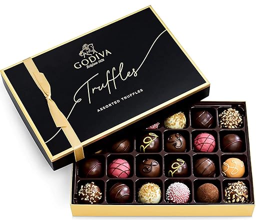 Godiva Chocolatier Signature Assorted Chocolate Truffle Gift Box for Birthday, Thank You, Anniversary, Congratulations Gift Basket Gourmet Candy with Creamy Ganache in Milk, White, Dark Chocolate, 24pc