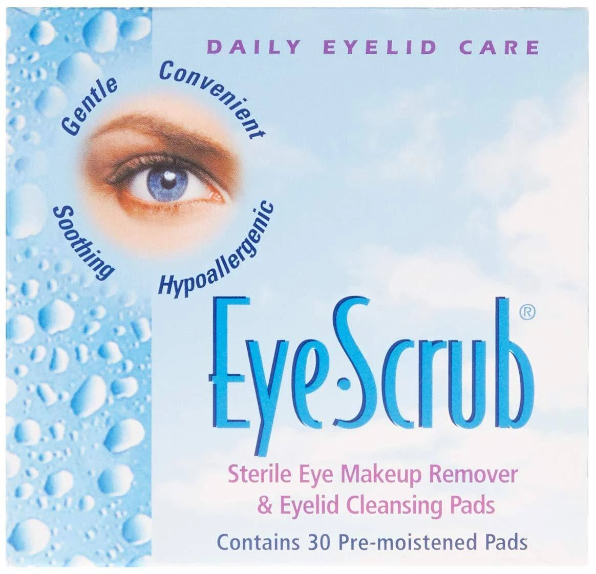 Eye Scrub Sterile Eye Makeup Remover & Eyelid Cleansing Pads 30 ea (Pack of 3)