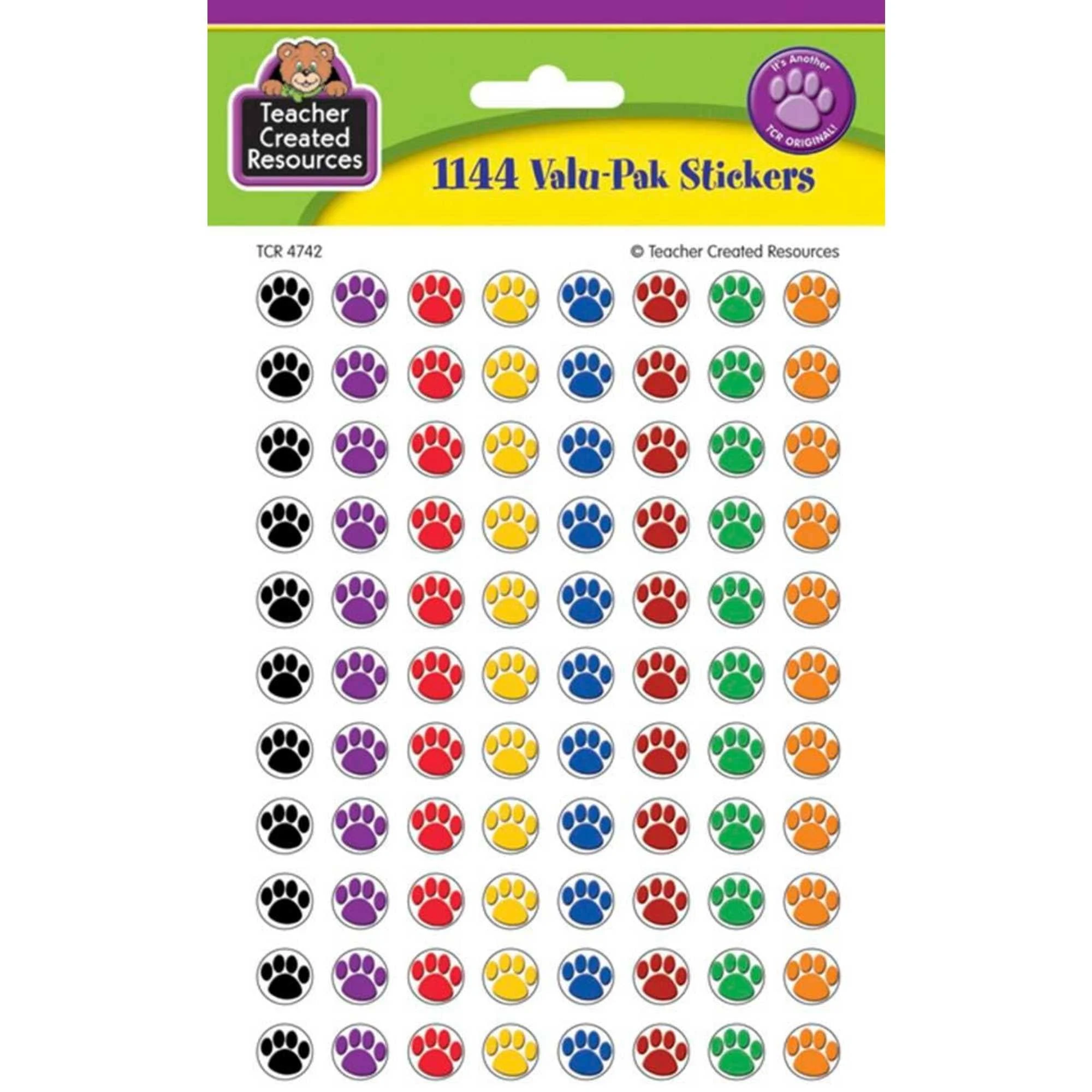 Teacher Created Resources Colorful Paw Prints Mini Stickers Value Pack (4742) 3/8 in