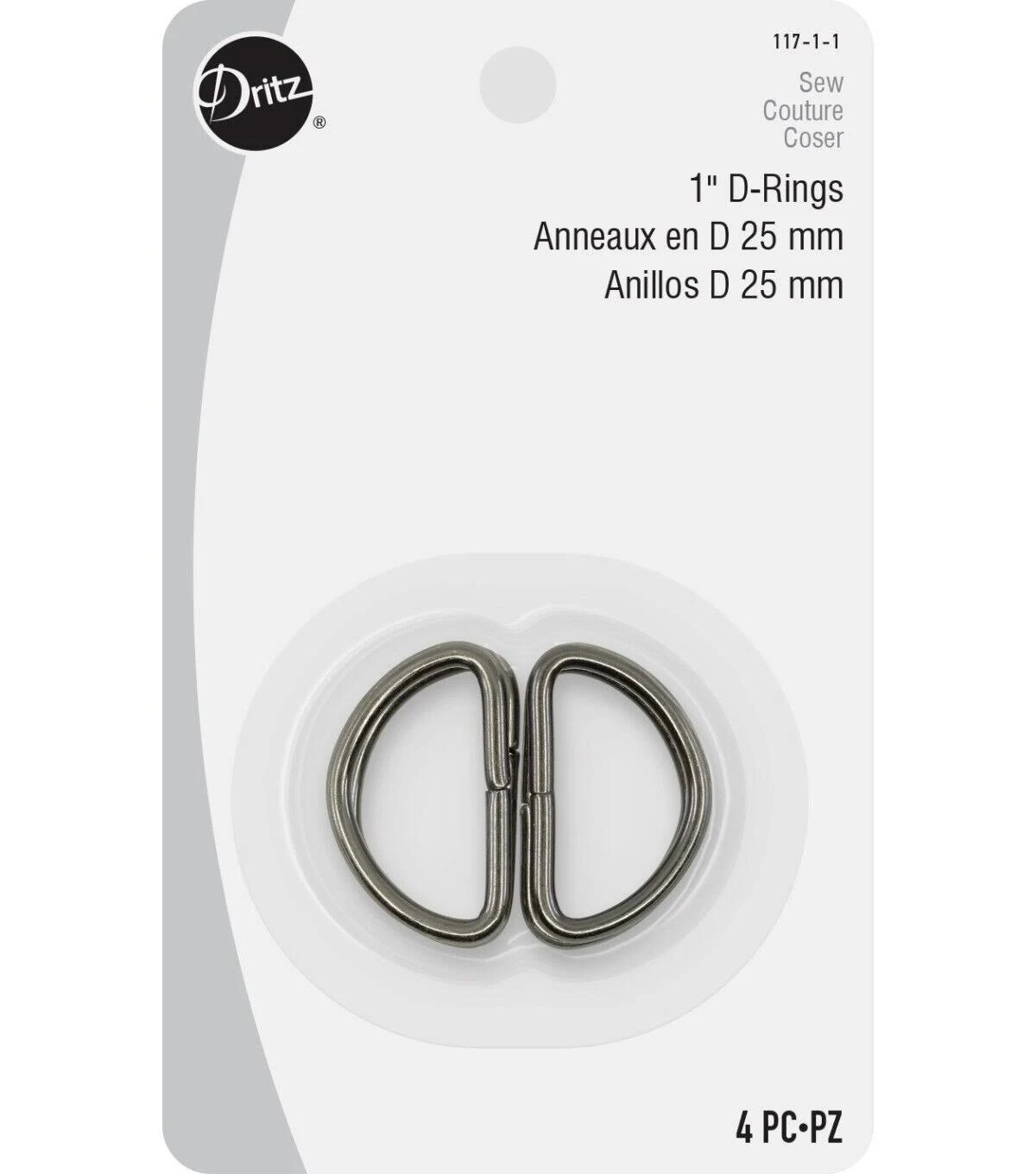 Dritz Metal D Rings 1" 4-pkg-black