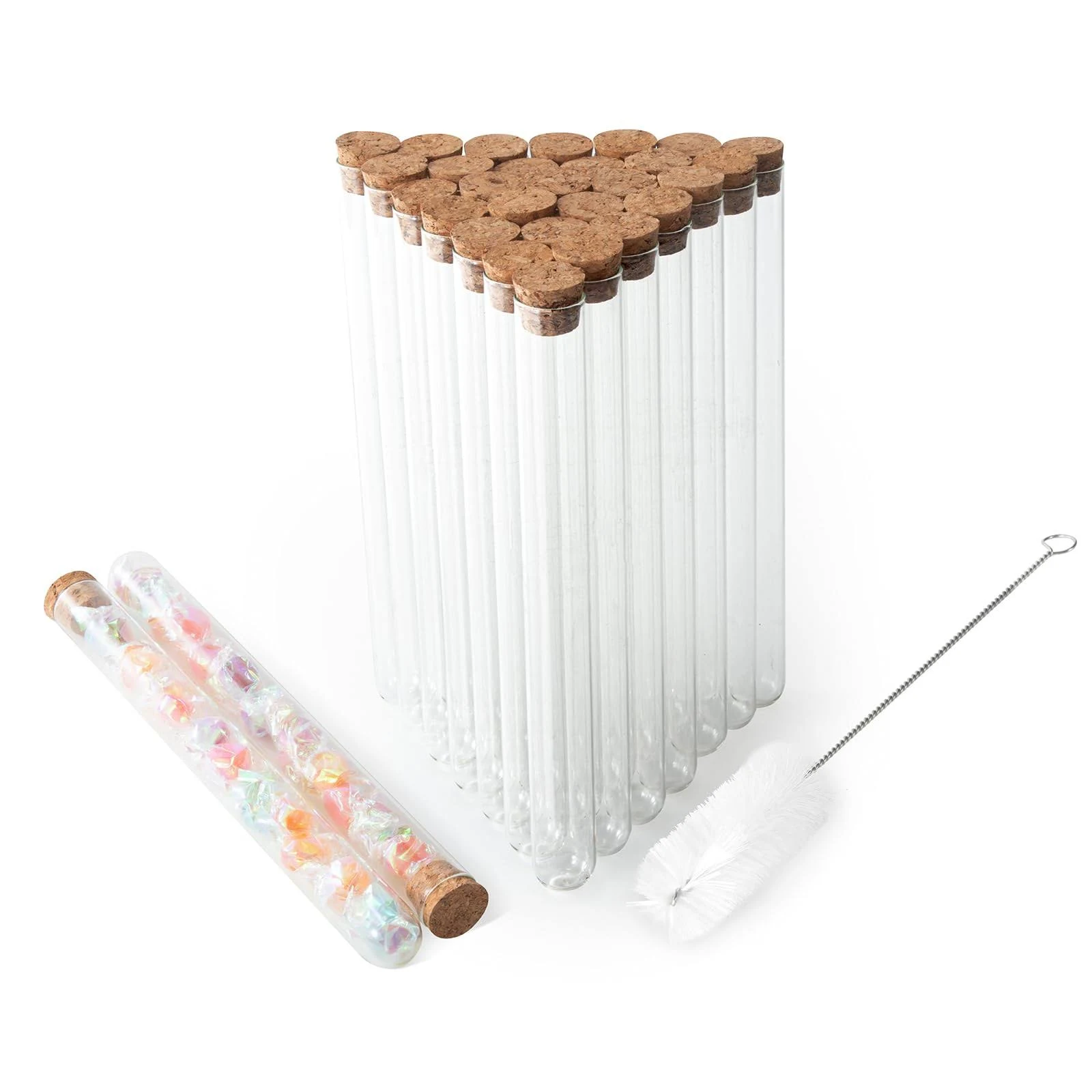 30pcs 45ml Glass Test Tubes 20 x 200mm with Cork Stoppers and Brush for Scien...