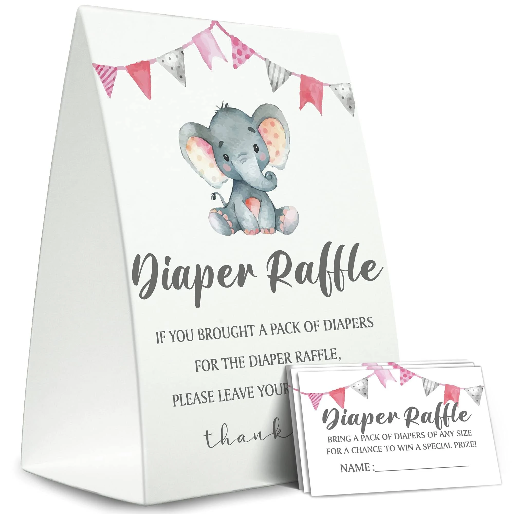 Diaper Raffle Sign,Diaper Raffle Baby Shower Game Kit (1 Standing Sign + 50 Guessing Cards),Baby Showers Decorations,Card for Baby Shower Game to Bring a Pack of Diapers-N10