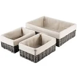 Hosroome Handmade Storage Basket Wicker Baskets for Organizing Shelf Baskets Woven Decorative Home Storage Bins Decorative Baskets Organizing Baskets Nesting Baskets(Set of 3,Grey)