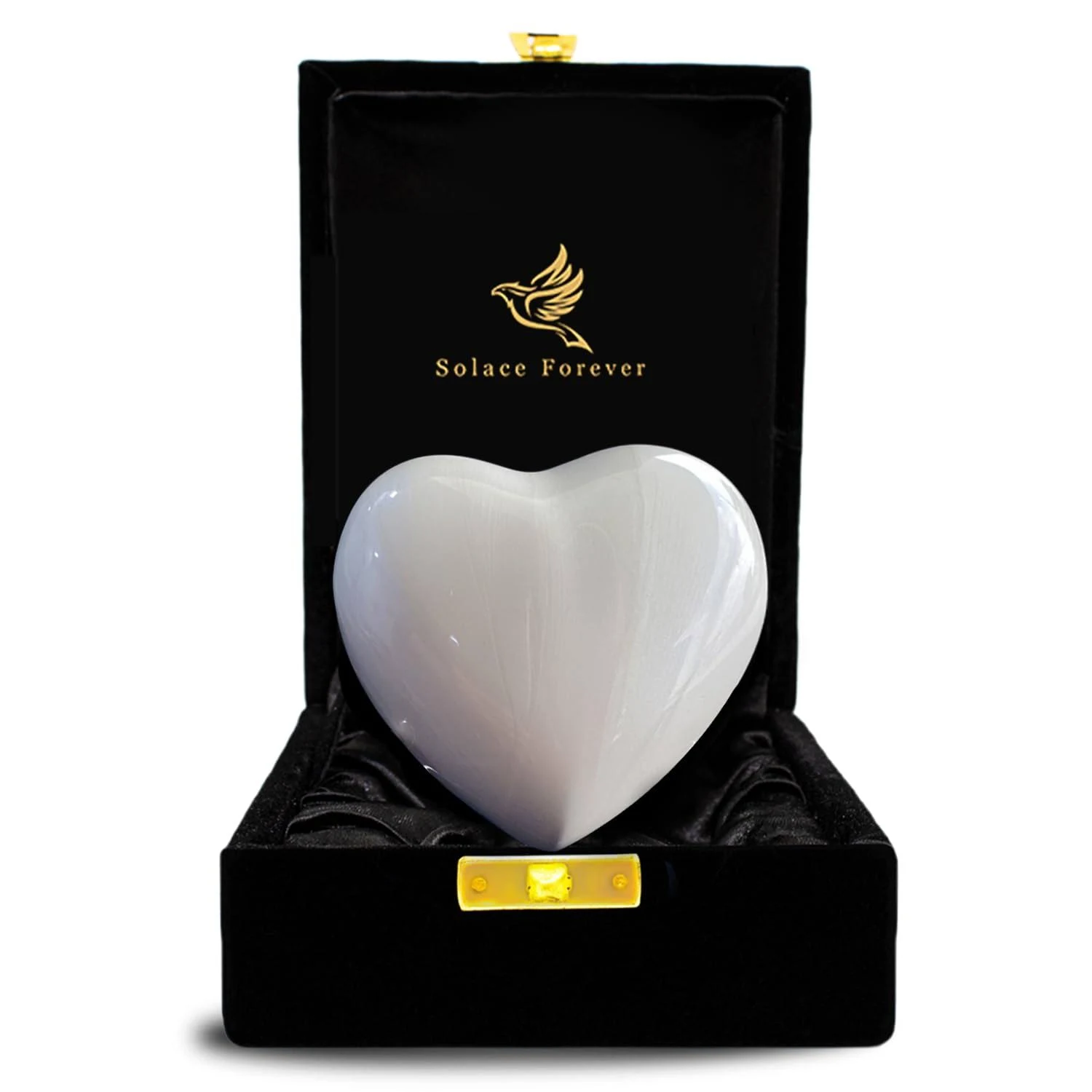 Heart Shaped Urns for Human Ashes - Handcrafted Cremation Urn Heart Metallic - Funeral Urn for Ashes Men & Women - Decorative Heart Urn Stand for Male & Female (White, Small)