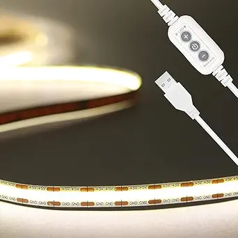 Cob Led Strip Light 6.56ft/2m5v Usb Led Strip White 4000k Cri90+ 640leds 1200lm 