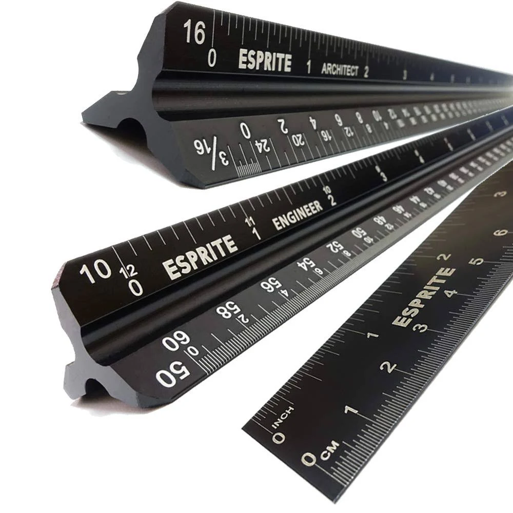 Vowcarol Architectural Scale Ruler, Engineering Scale and 12 inch Metal Ruler Set, Machinist Ruler Triangular Scale Drafting Ruler Architecture Ruler, Laser Etched Metal Scale Rulers-3 PCS