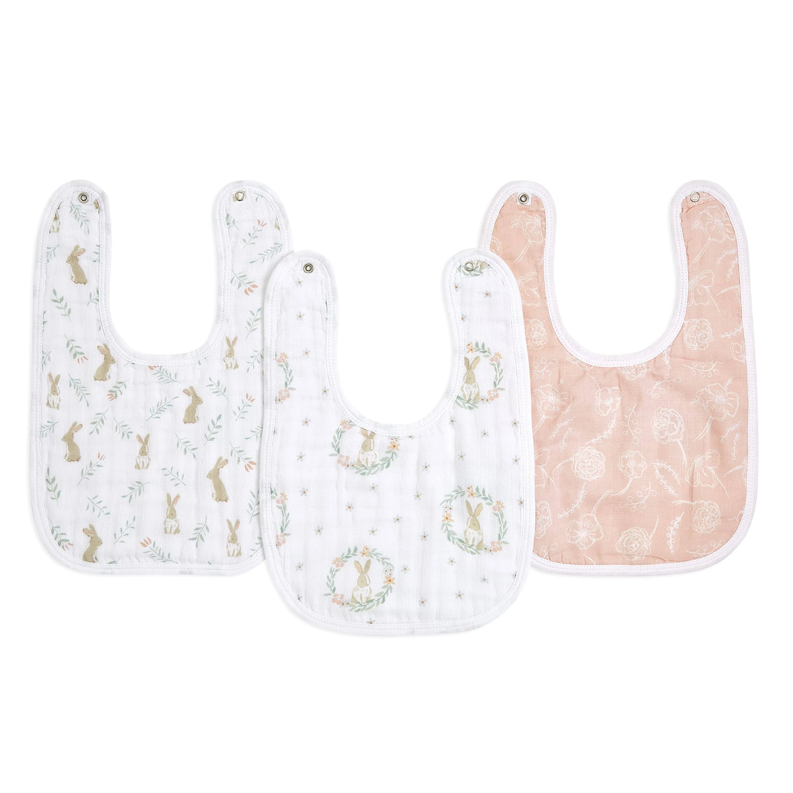 Baby Girls White Muslin Bunny Bibs (3 Pack)