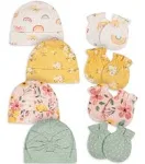 Gerber 8-Piece Baby Girls Golden Floral No Scratch Mittens & Caps Set