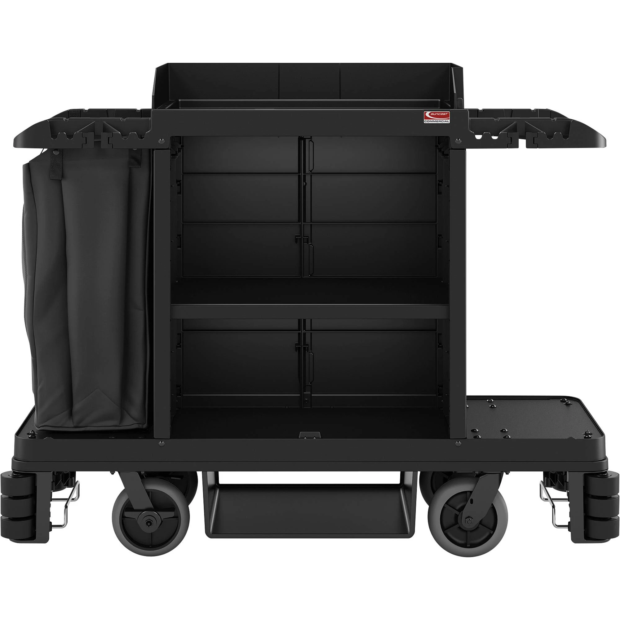 Suncast HKC2000 Black Premium Janitor / Housekeeping Cart with Adjustable Caster System, Bag, and Non-Marring Wall Bumpers