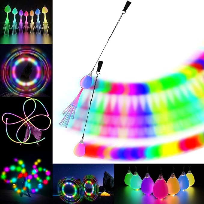 LED POI Balls Fiber Optic Lights USB Rechargeable 20 Vibrant Color Light Modes and Flashing Patterns Soft Spinning Balls Poi LED Optic Fiber Light Poi and More