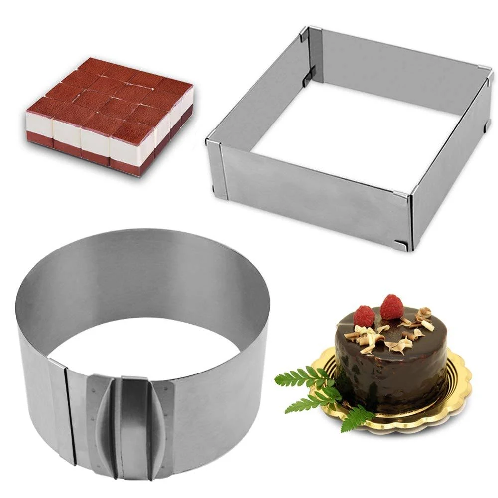 Adjustable Mousse Ring 3D Round & Square Cake Mold Stainless Steel Baking Mould Kitchen Dessert Accessories Cake Decorating Tool