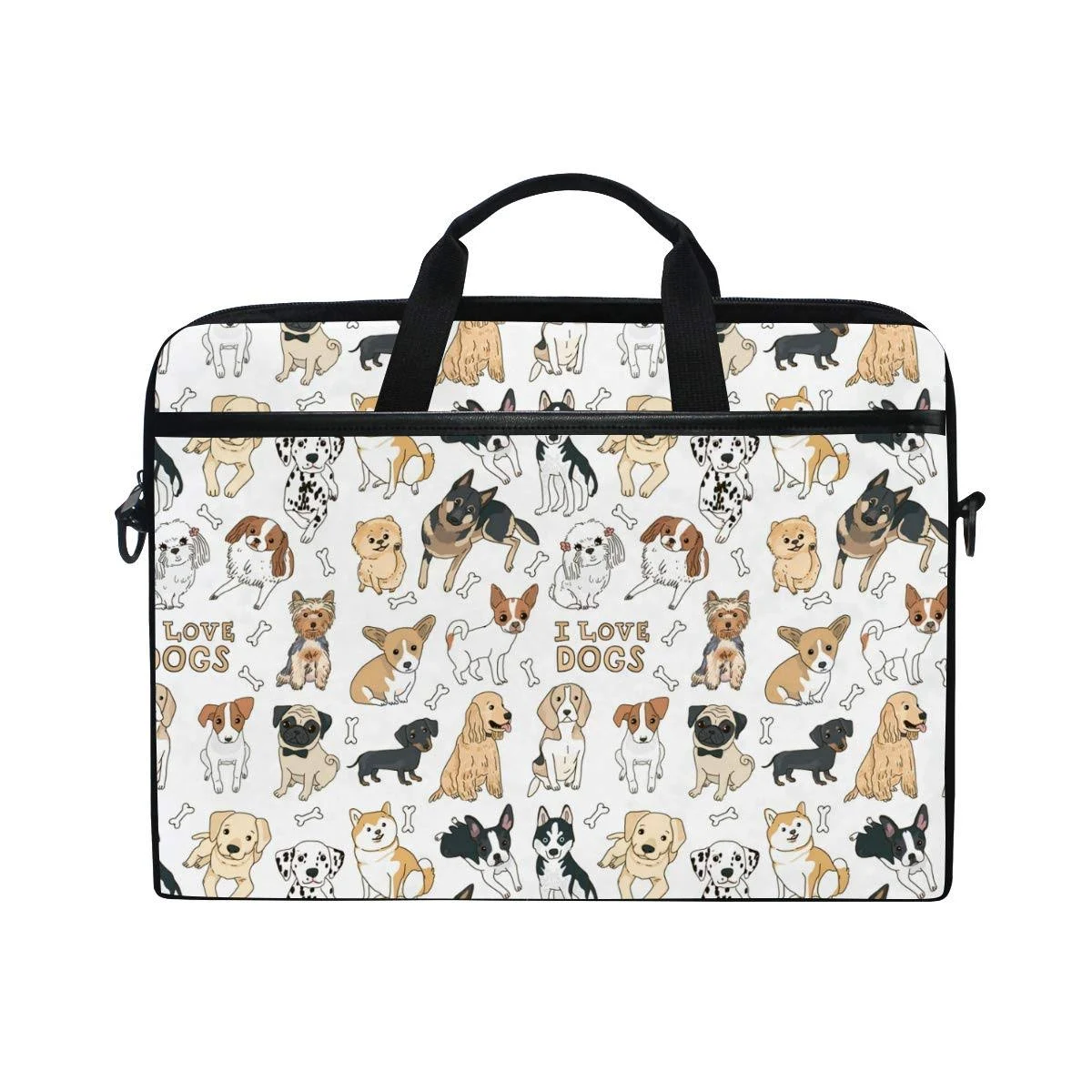 ALAZA Doodle Dog Pug Corgi Golden Retriever Husky Labrador Dachshund Laptop Case Bag Sleeve Portable/Crossbody Messenger Briefcase Convertible w/Strap Pocket 15-15.4 inch, Back to School Gifts