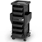 Omysalon Salon Trolley with 6 Drawers & Dryer Holder, Rolling Hair Cart Organizer, Mobile Storage Station Hairstylist Cart with Wheels for Beauty