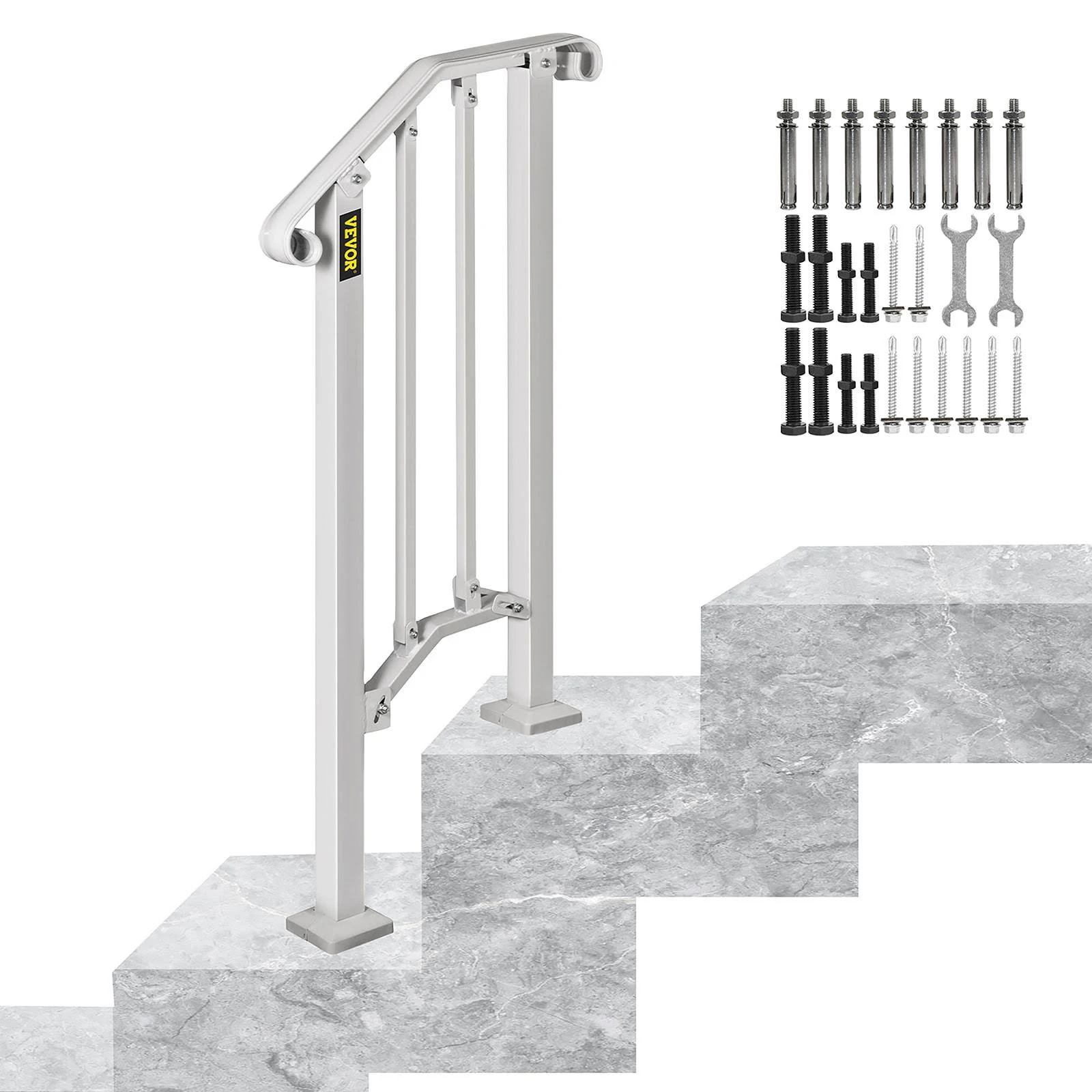 VEVOR Handrails Stair Railing 2-ft x 38-in White Steel Deck Stair Rail Kit | LTFS1H2BBSTL00001V0