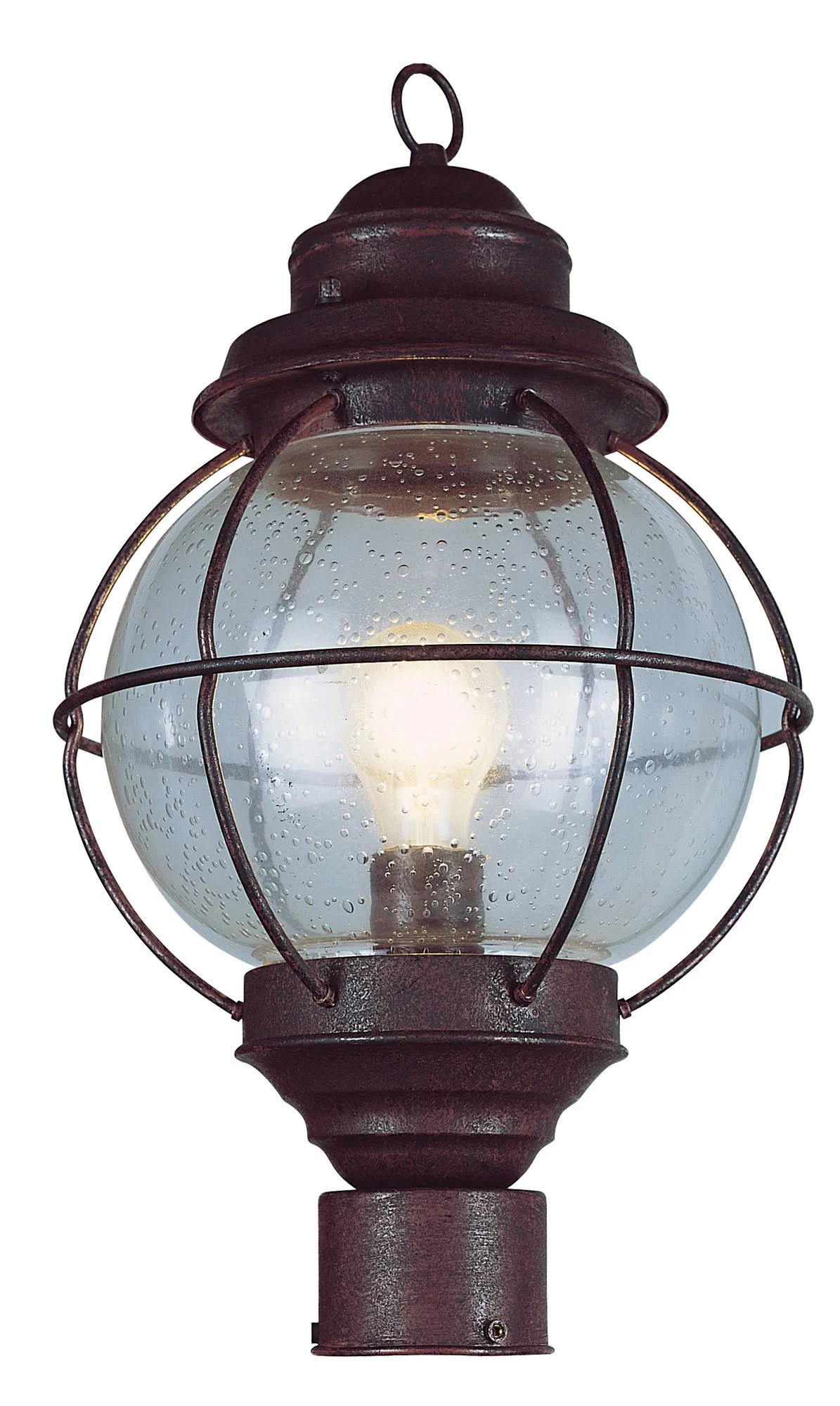 One Light Rustic Bronze Clear Seeded Glass Post Light