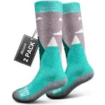 OutdoorMaster Kids Ski Socks - Merino Wool Ski Snowboard Socks, Kids Thermal Socks with OTC Design w/Non-Slip Cuff,Knee High Warm Socks for Cold Weather,Outdoor Winter Sports- 2 Pairs