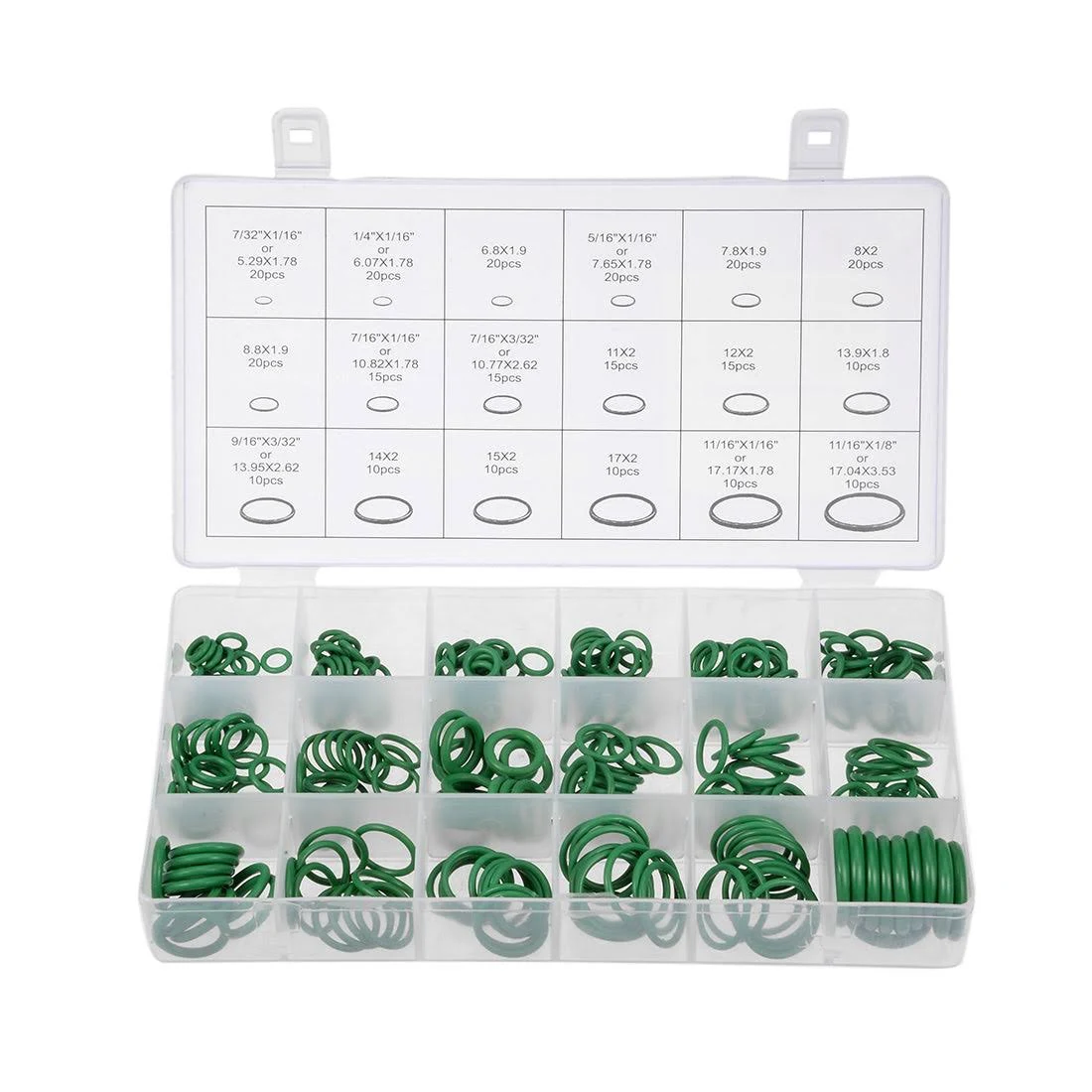 Uxcell O-Ring Assortment Kit, 270pcs Fluorine Rubber Seal Rings Set Green