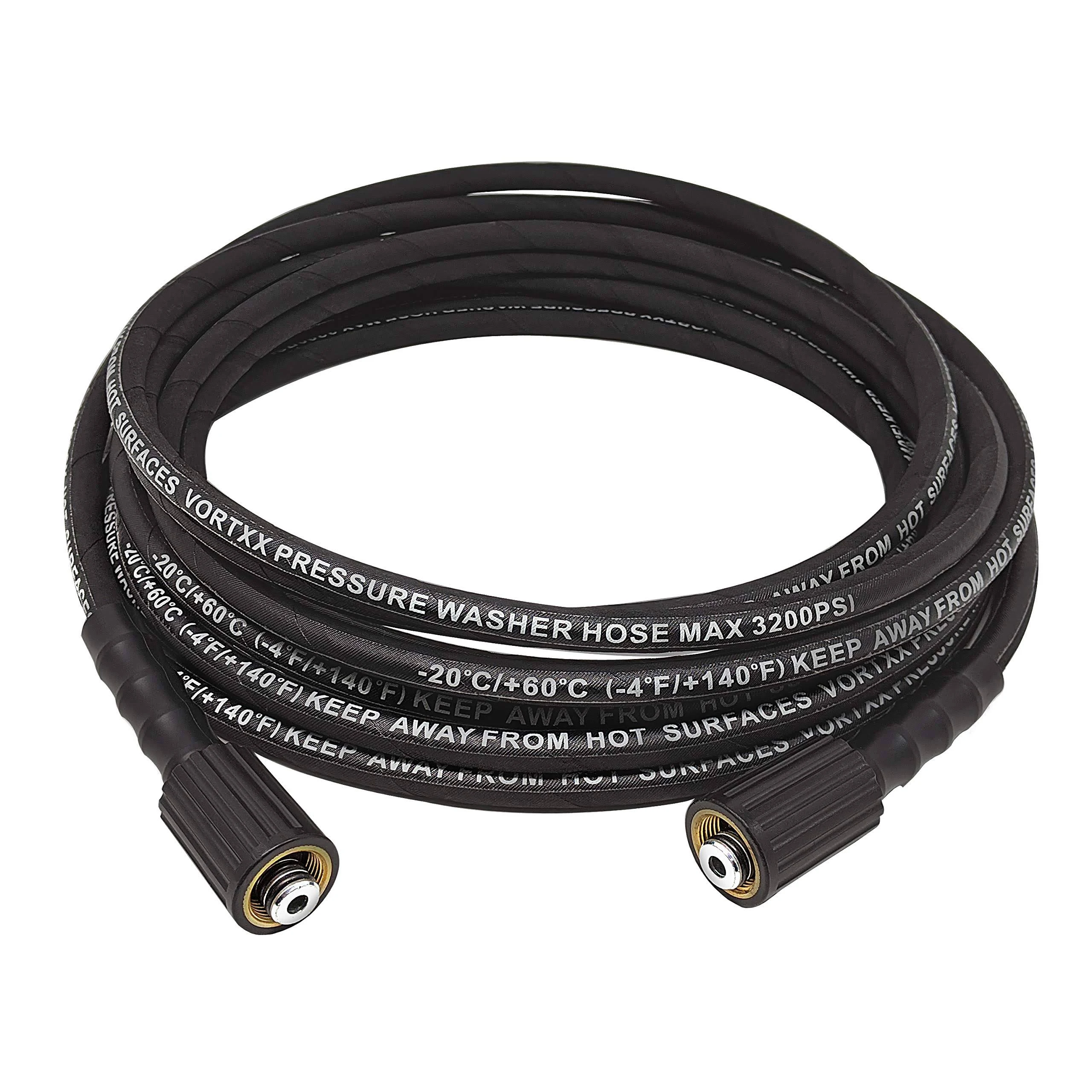 1/4" x 30FT Heavy Duty Pressure Washer Hose,M22-14mm, 3200 PSI, Steel Wire Braided & Synthetic Rubber Jacket, Kink Resistant, Double O-Ring