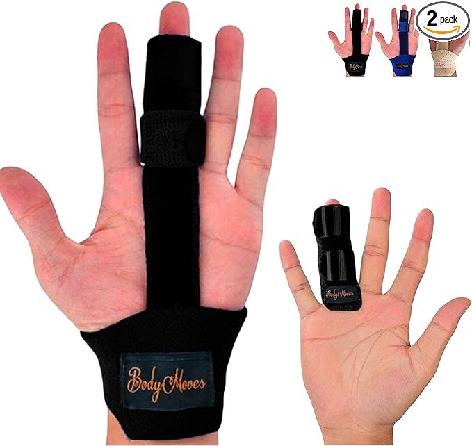 BodyMoves Finger splint and Finger extension splint trigger finger mallet finger broken finger post operative care Finger knuckle immobilization injury (midnight black)