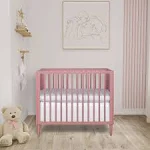 Dream On Me Lucas 4 in 1 Mini Modern Crib with Rounded Spindles Rose