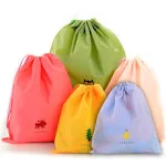 Set of 5 Waterproof Drawstring Bag PE Plastic Folding Sport Home Travel Storage Use, Medium