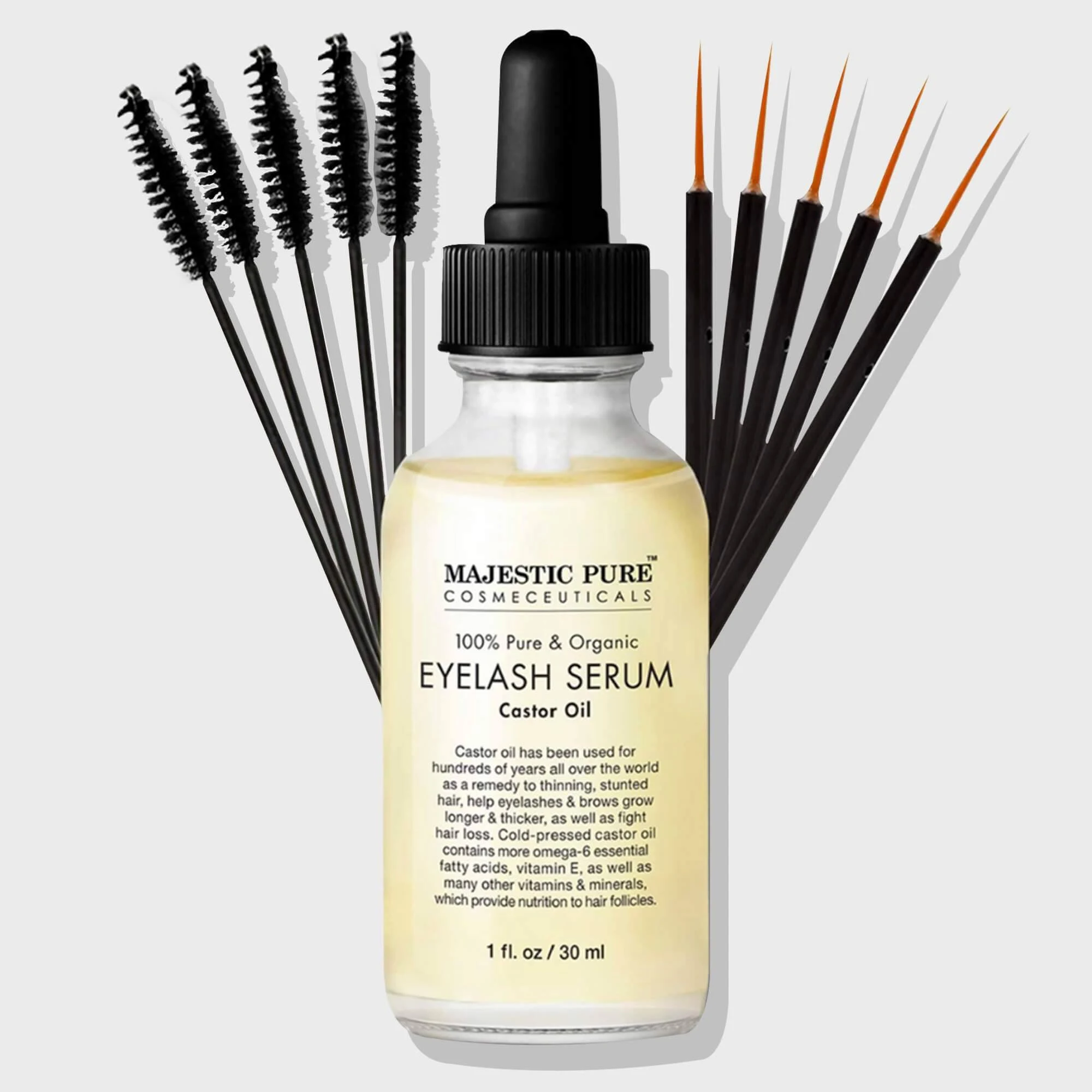 Majestic Pure Castor Oil Eyelash Serum, Pure and Organic, Promotes Natural