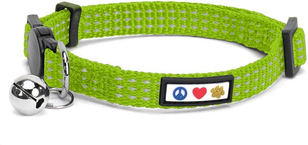 Pawtitas Reflective Cat Collar with Safety Buckle and Removable Bell Cat Collar Kitten Collar Green Cat Collar