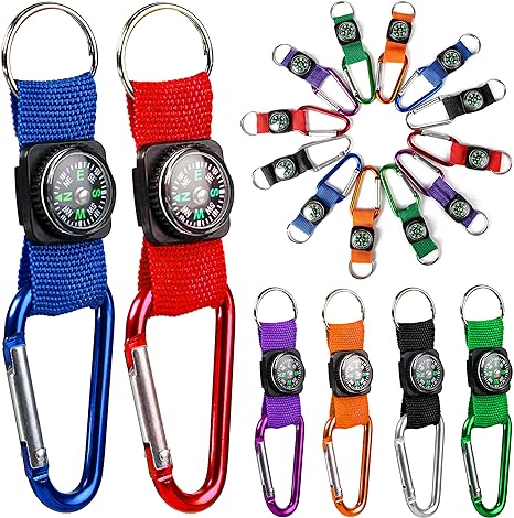 PROLOSO Colorful Carabiner Compass Keychain Belt Clips Kids Toys Prizes 