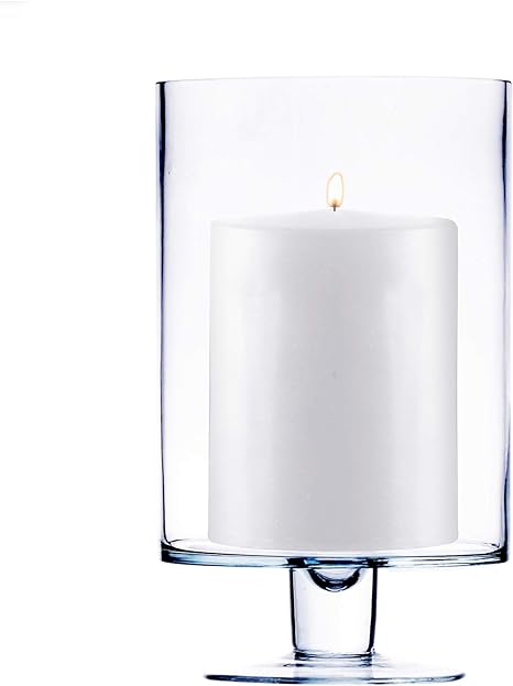 CYS EXCEL Glass Hurricane Pillar Candle Holder (H:6" W:3.75") | Multiple Size Choices Short Stem Candle Centerpieces | Stemmed Glass Cylinder Candle Vase