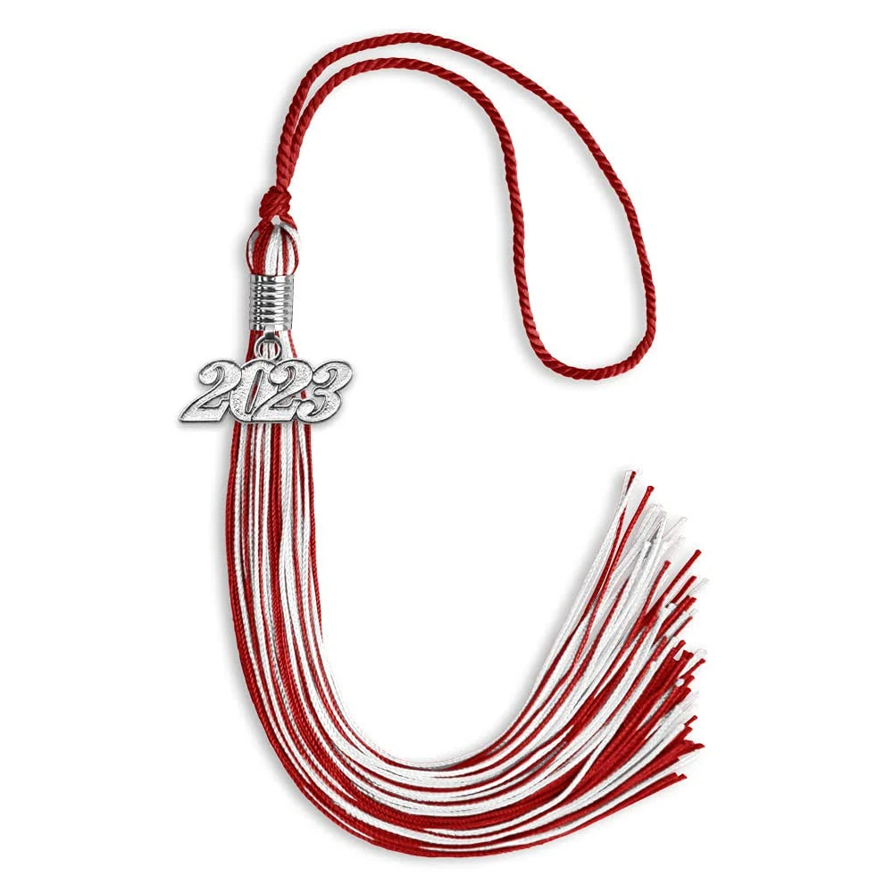 Endea Graduation Mixed Double Color Tassel with Silver Date Drop (Red/White, 2023)