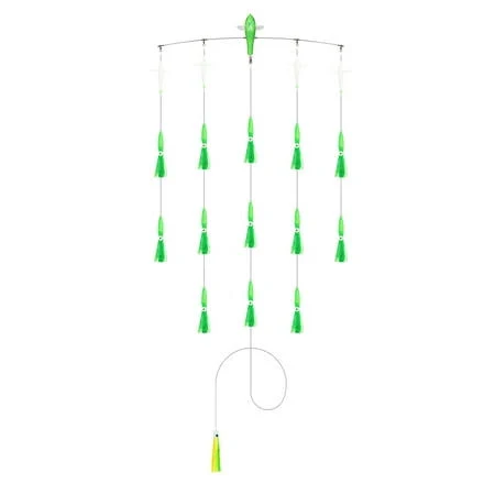 BLUEWING 18"/36" Fishing Spreader Bar Canyon Center/Port/Starboard Offshore Spreader Bar with 6in/9in Floating Squids, Trolling Birds and 316 Stainless Steel Rod for Wahoo Tuna Marlin Mahi Mahi