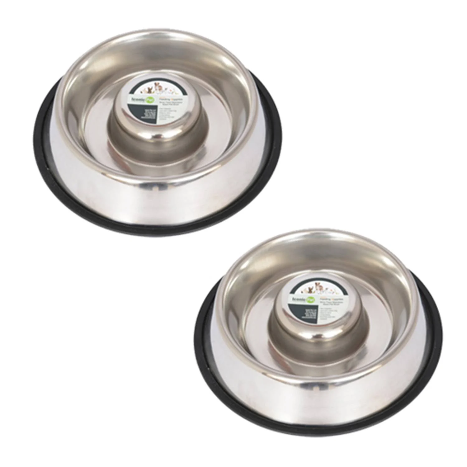 Iconic Pet 2 Pack Slow Feed Stainless Steel Pet Bowl for Dog or Cat - Large - 48 oz