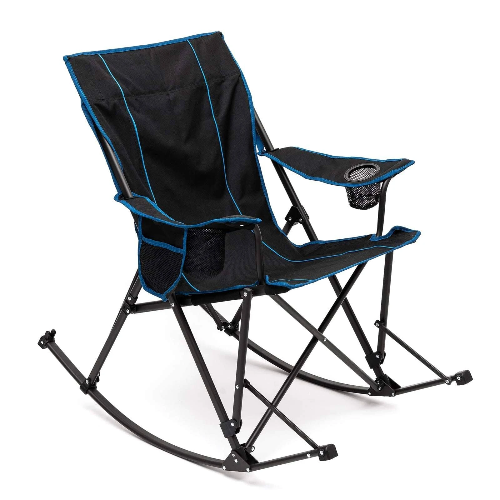 Sunnyfeel Outdoor Portable Folding Rocker Chair with Cup Holders, Black