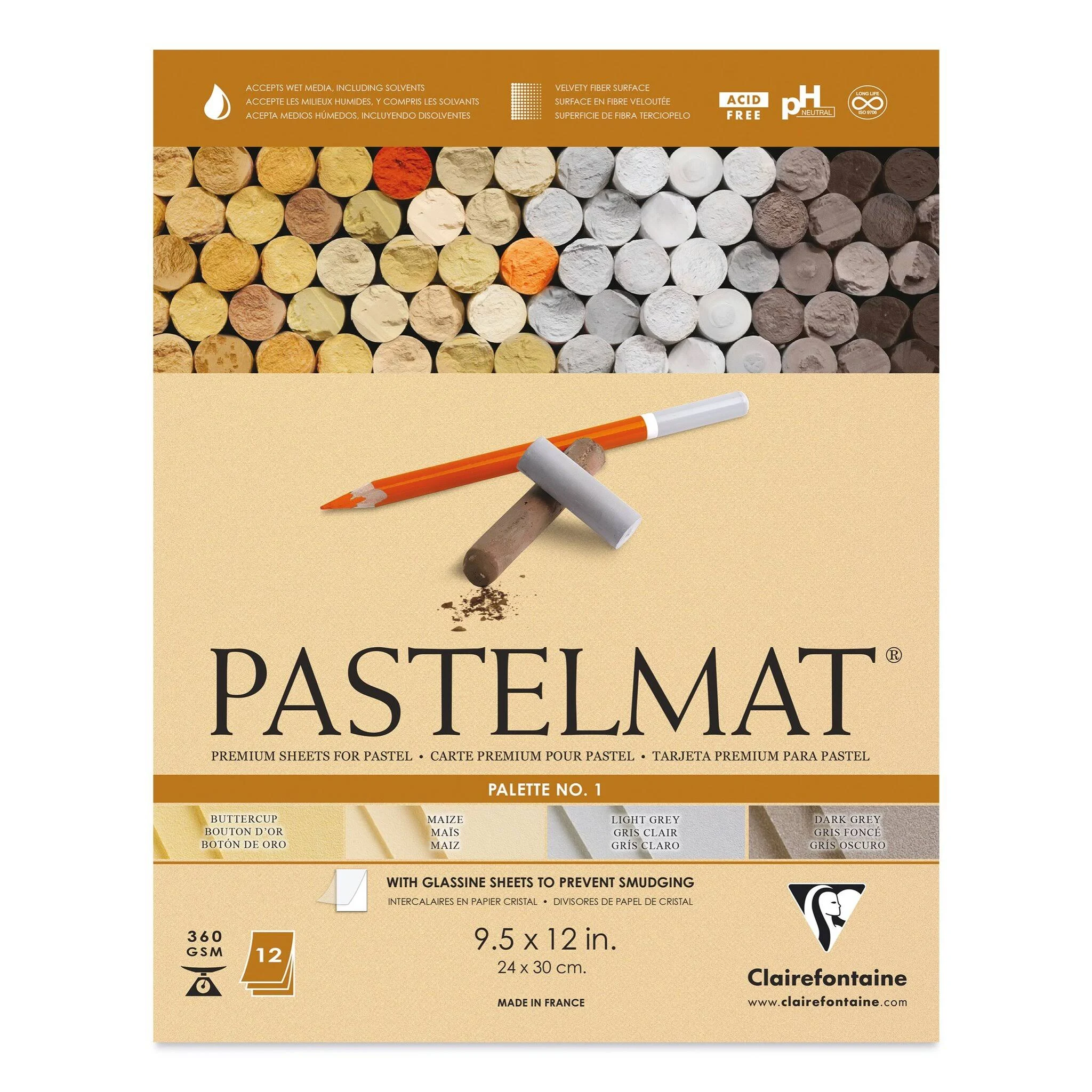 Clairefontaine Pastelmat Glued Pad - Palette No. 7 - (9 1/2 x 12 Inches) 24 x 30 cm - 360g - 12 Sheets - Sanguine Red, Sand, Beige, Dark Grey