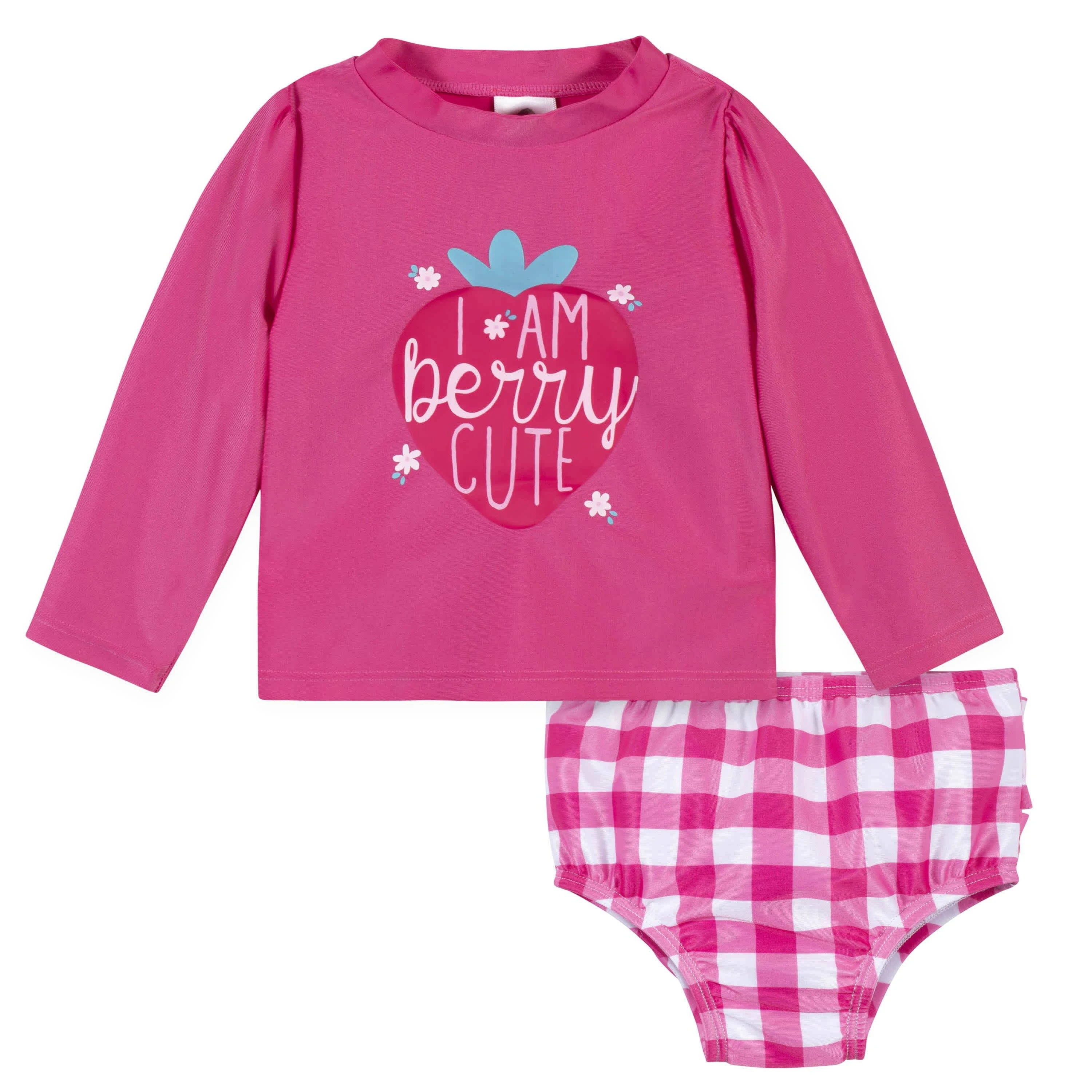 Gerber Baby Girls' Baby Toddler Long Sleeved Rashguard Swim Bathing Suit Set