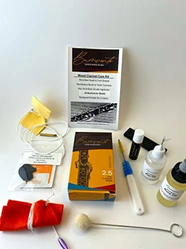 Clarinet Cleaning Kit for Wood Bb Clarinet: Chamois & Butterfly Swabs, All Natural Cork Grease, Bore Oil with Applicator, Key Oil, Mouthpiece Brush, Teeth Cushions, and Reed Holder