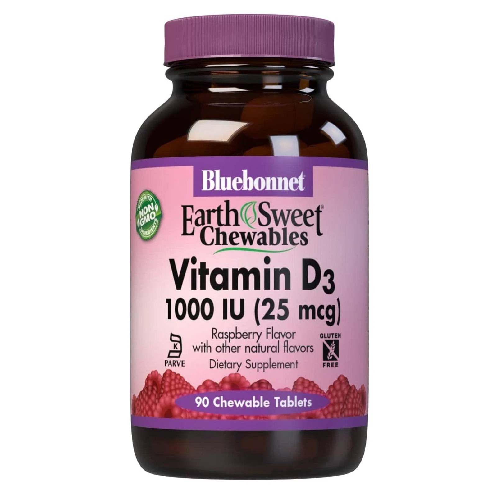 Bluebonnet Earthsweet Chewables Vitamin D3 25 mcg (1000 IU) Raspberry 90 Tablets