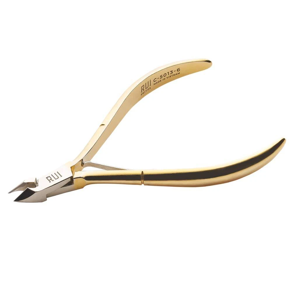 Rui Smiths Professional Cuticle Nippers, Gold-Plated Carbon Steel, French Handle, Single Spring, 6mm Jaw (Full Jaw)