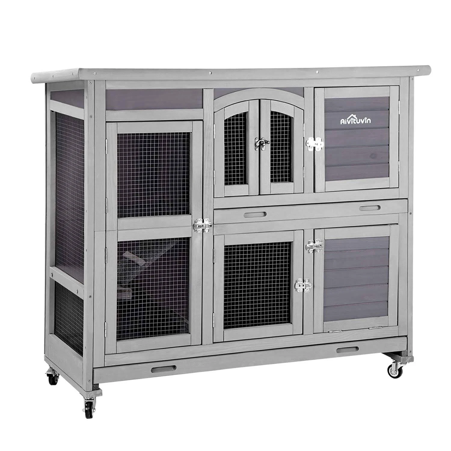 Aivituvin 47&#034; Two Story Rabbit Hutch Bunny Cage with Wheels, Indoor Outdoor G...