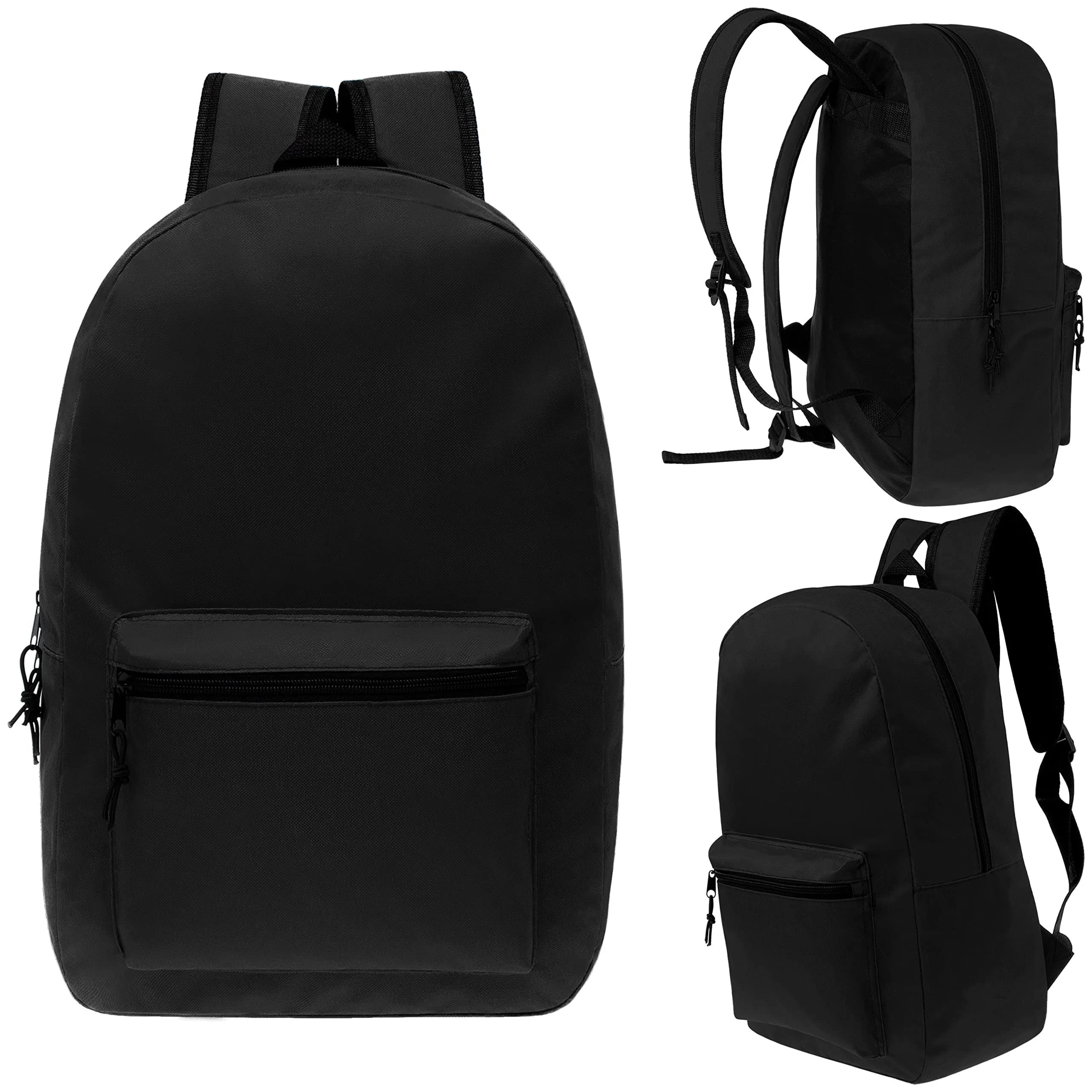 24-Pack 15" School Backpacks for Kids - Black Backpacks in Bulk for Elementary, Middle, and High School Students