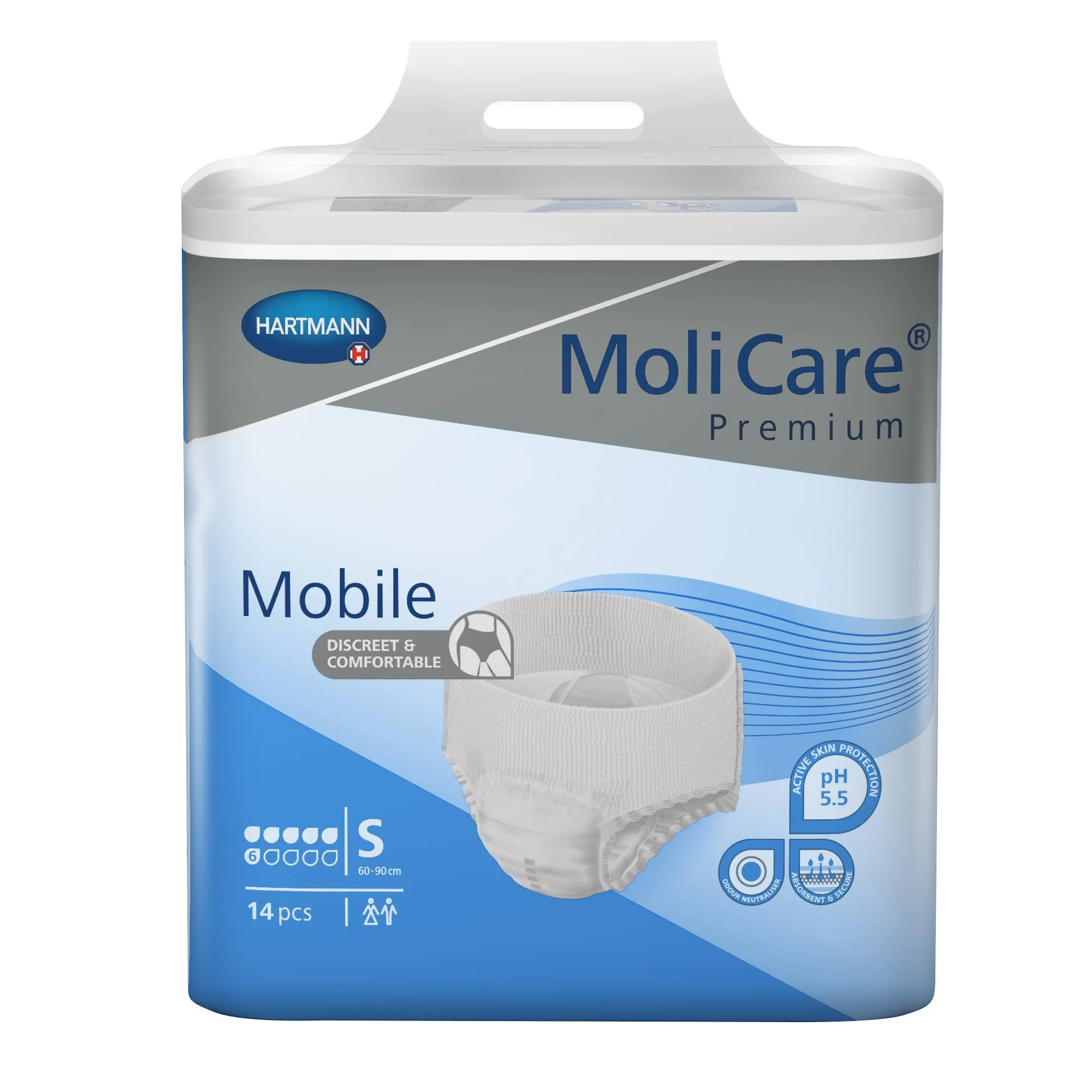 MoliCare Premium Mobile 6D Disposable Underwear Pull On with Tear Away Seams Small, 915831, 56 Ct