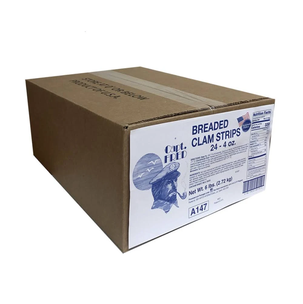 Frozen Fried Breaded Clam Strip, 4 Ounce - 24 per Case.