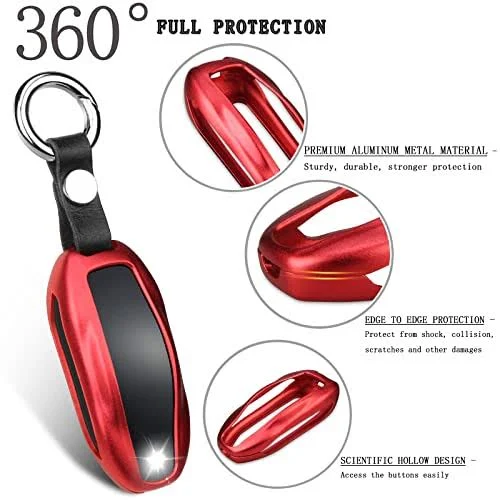 QBUC for Tesla Key Fob Cover with Keychain Compatible with Tesla Model S/3/Y Keyless Protection Case Smart Remote Accessory (Red)