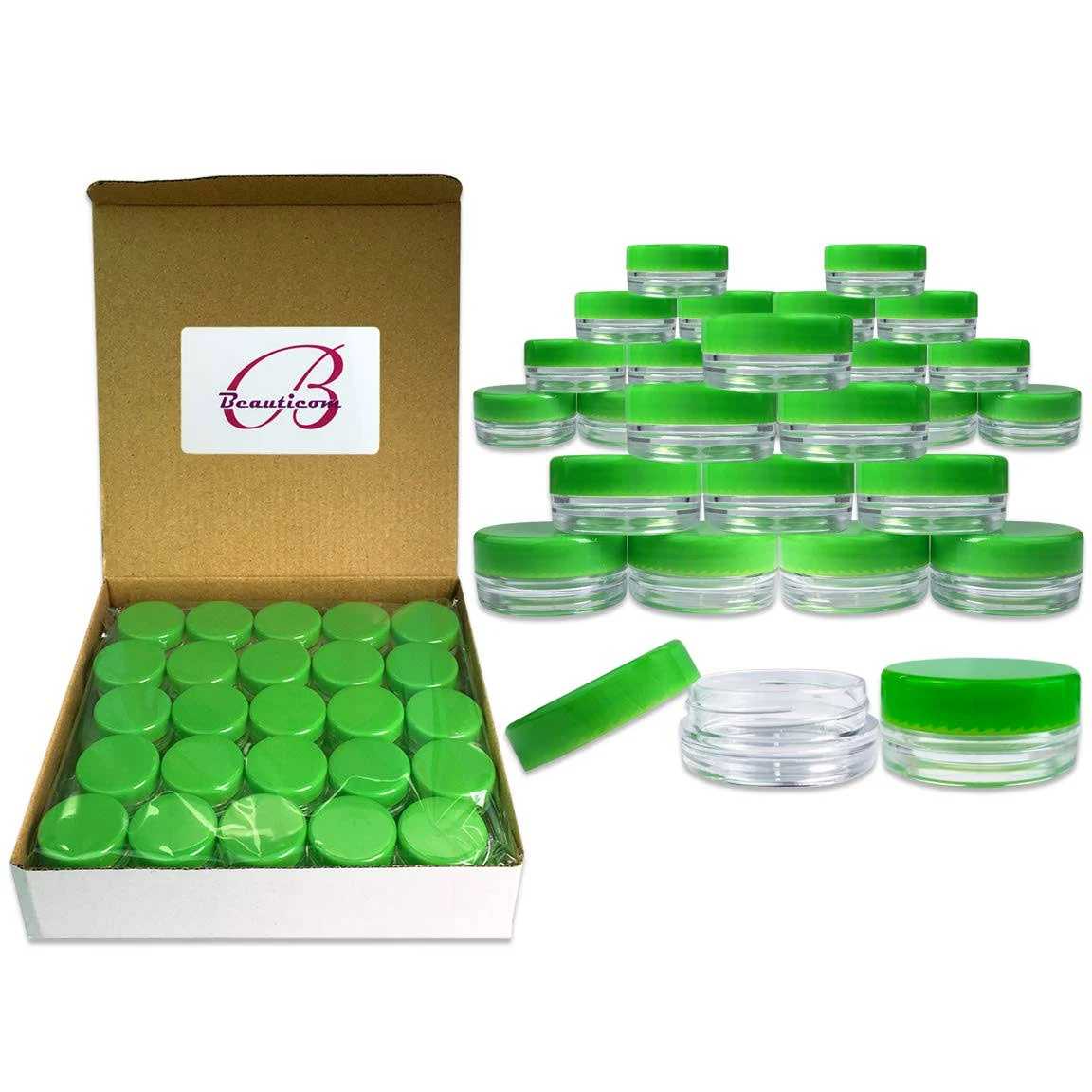 100 Pieces 3 Gram/3ML Green Plastic Makeup Cosmetic Cream Sample Jar Containers