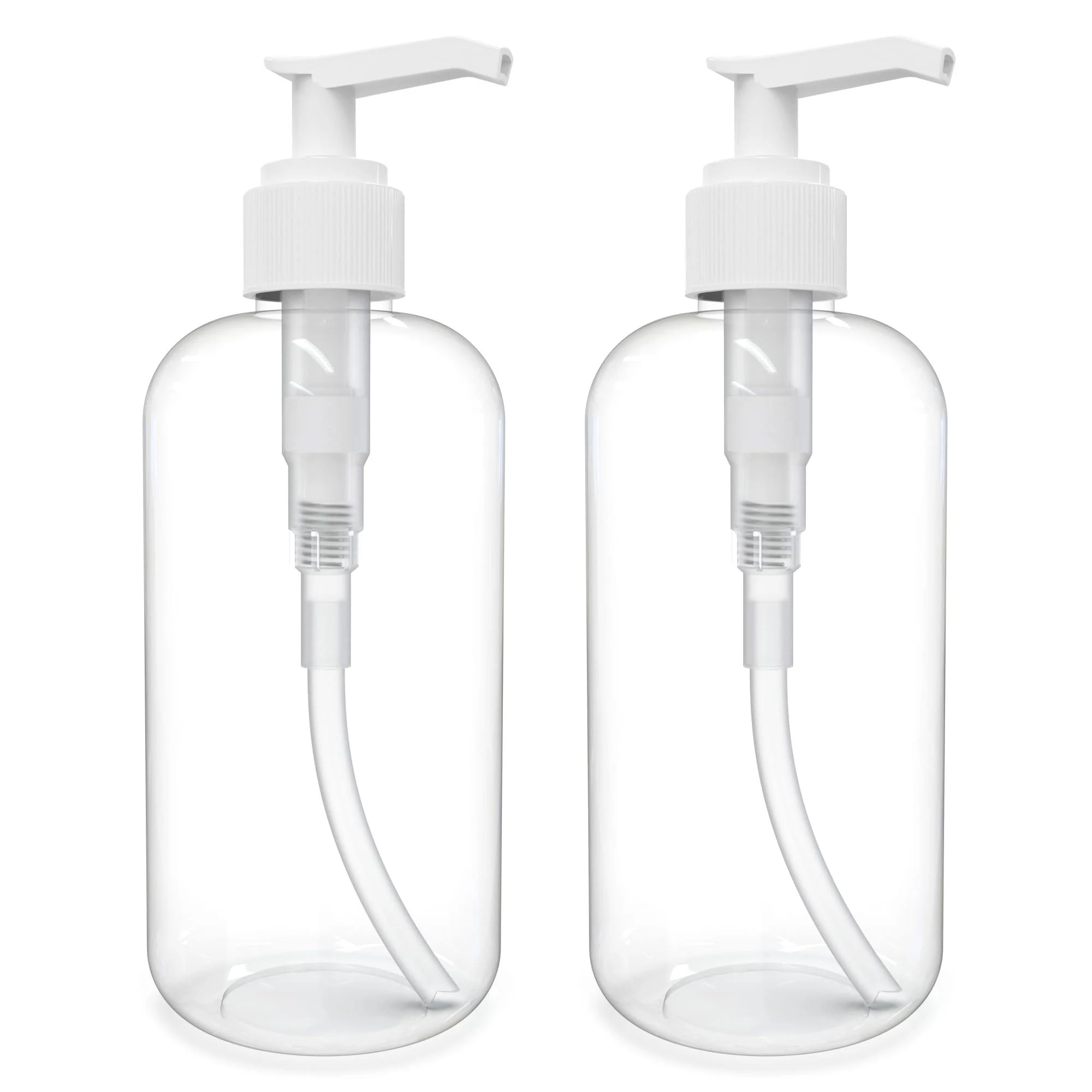 BRIGHTFROM Plastic Bottles with Pump Dispenser, 8 OZ Empty, BPA Free Refillable Containers for Body Wash, Moisturizer, Face Cream, Liquid Soap - Clear/White - 2 Pack