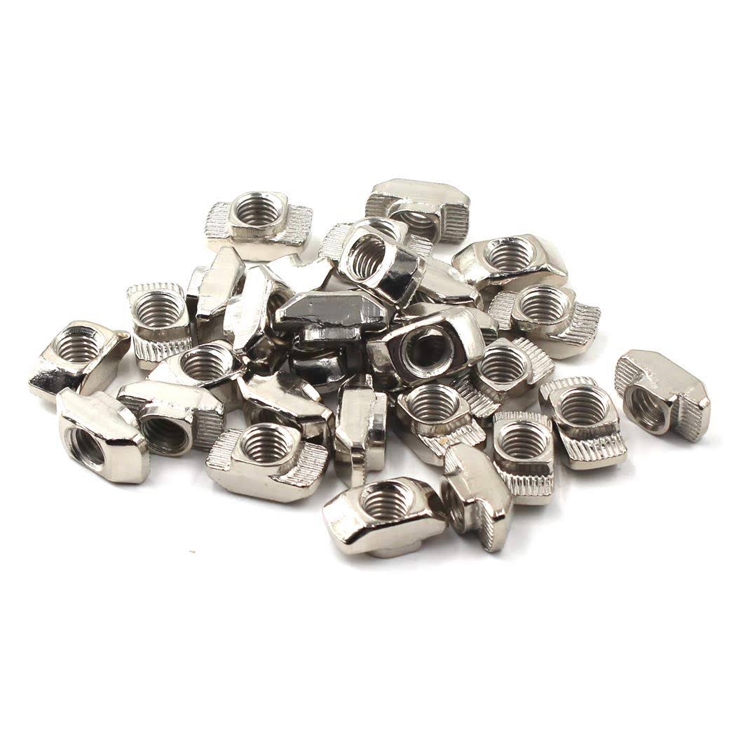 M6 Thread T-Nut for 30 Series European Aluminium Profile Hammer Head Drop in T Slot Nuts Nickel Plated Carbon Steel 50PCS